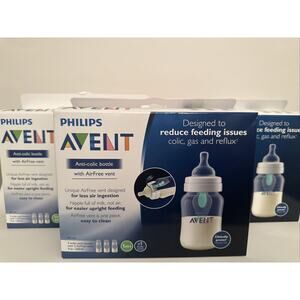(3) NEW Phillips~Avent~×3‎ Anti-Colic Wide Neck Bottles (9oz) AirFree Vent~1 M+
